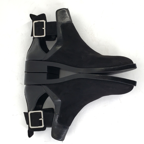 Zara Trafaluc Black Microsuede Chelsea Ankle Boots with Cutouts Low Heel Sz 37 - Picture 7 of 14